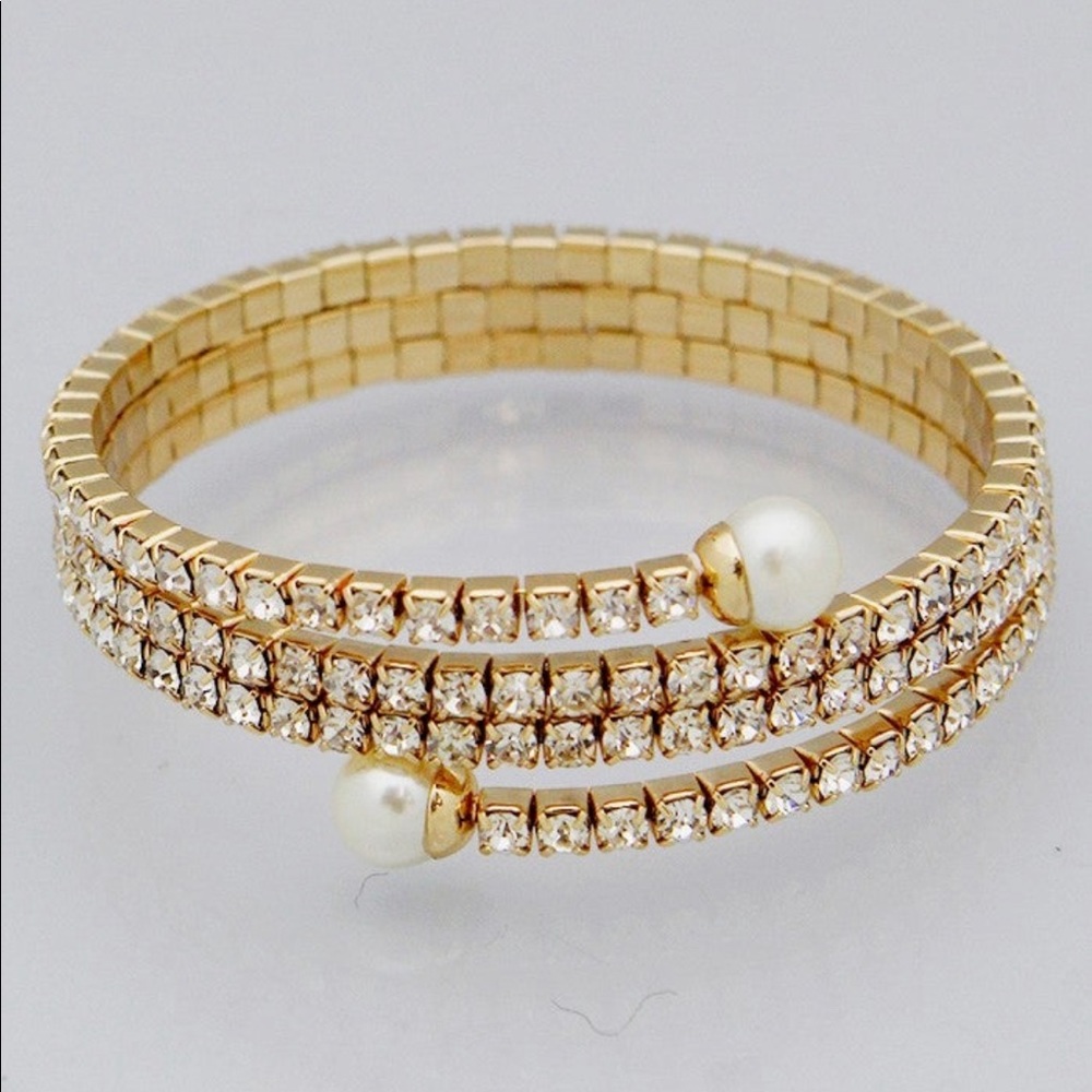 Crystal Stacked Pearl Accents Bracelets